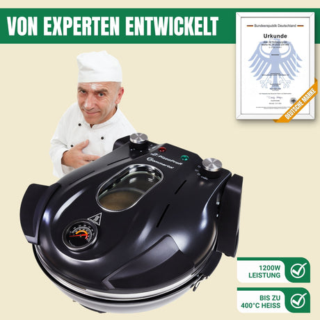 PizzaProfi Pizzaofen elektrisch Pizza Ofen mit Steinplatte, schnelle 3-Minuten Pizza