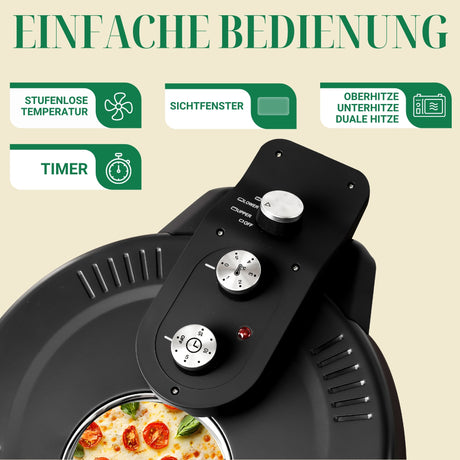 PizzaProfi Pizzaofen elektrisch Pizza Ofen mit Steinplatte, schnelle 3-Minuten Pizza