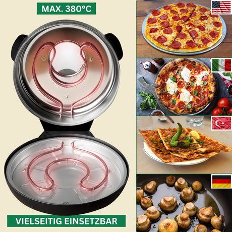 PizzaProfi Pizzaofen elektrisch Pizza Ofen mit Steinplatte, schnelle 3-Minuten Pizza