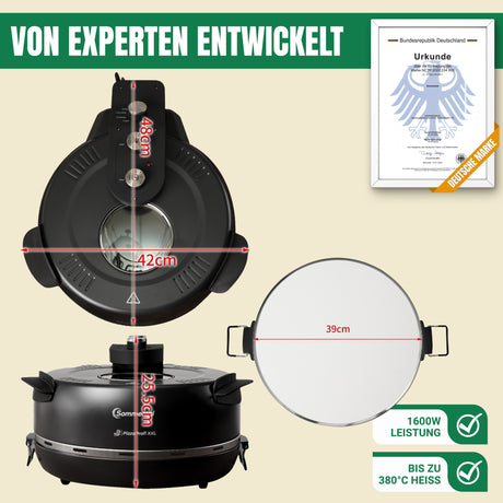 PizzaProfi Pizzaofen elektrisch Pizza Ofen mit Steinplatte, schnelle 3-Minuten Pizza