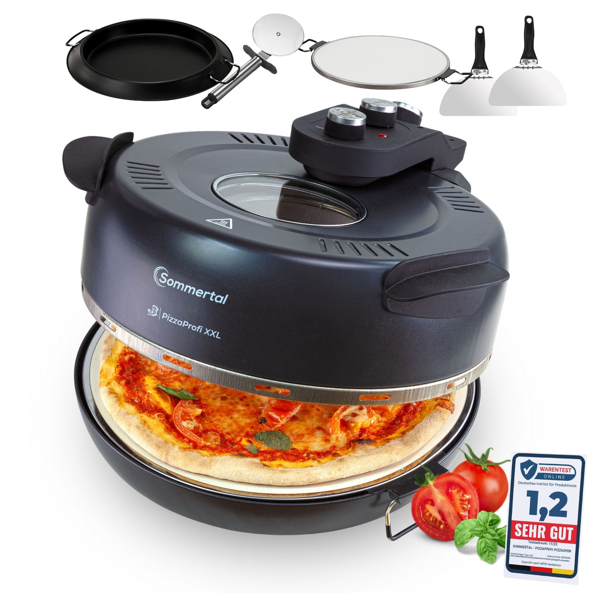 PizzaProfi Pizzaofen elektrisch Pizza Ofen mit Steinplatte, schnelle 3-Minuten Pizza