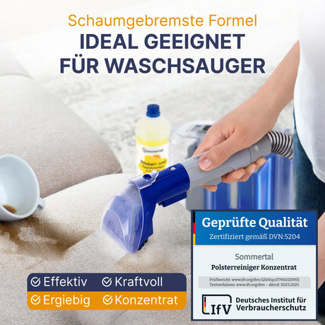 Polsterreiniger und Teppichreiniger, 2L Profi Konzentrat, für über 40 Waschvorgänge, geeignet für Sofa, Polster, Auto Sitze