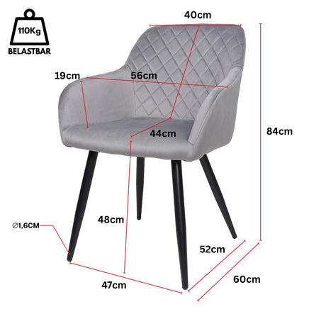ALBATROS Designer Esszimmerstuhl SALO | 2er Set | Schwarz, Grau, Beige | Samt Bezug