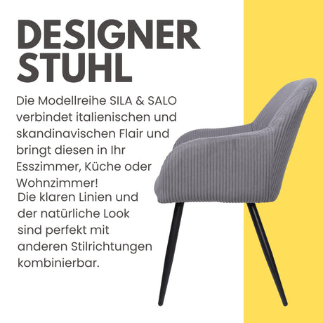 ALBATROS Designer Esszimmerstuhl SALO | 2er Set | Schwarz, Grau, Beige | Samt Bezug