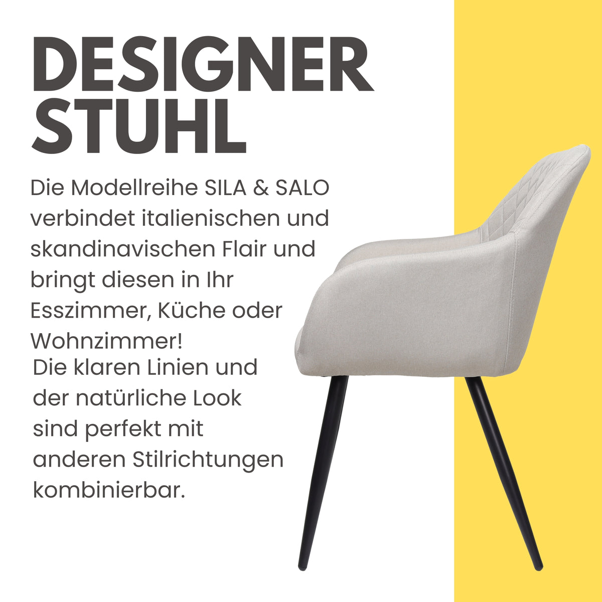 ALBATROS Designer Esszimmerstuhl SILA | 2er Set | Schwarz, Grau, Beige, Anthrazit, Braun| Stoff Bezug