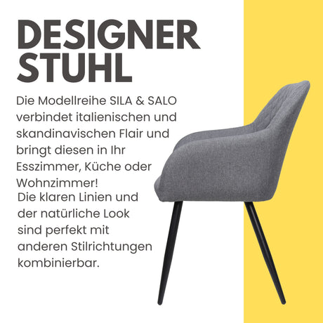 ALBATROS Designer Esszimmerstuhl SILA | 2er Set | Schwarz, Grau, Beige, Anthrazit, Braun| Stoff Bezug