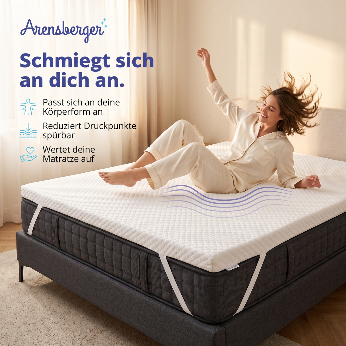 Arensberger Matratzen Topper SOFT, Memory Foam Matratzentopper, waschbarer Bezug, geeignet für Federkern & Schaumstoff Matratzen, H2, Matratzenauflage Höhe 5cm