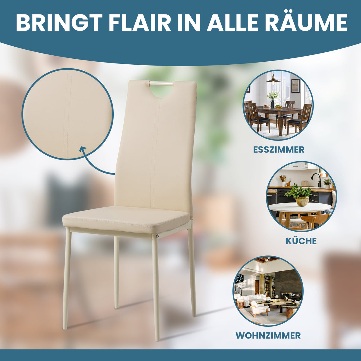 ALBATROS Designer Esszimmerstuhl SALERNO | 4er/6er Set | Schwarz, Grau, Beige, Braun, Rot, Weiß | Kunstleder Bezug