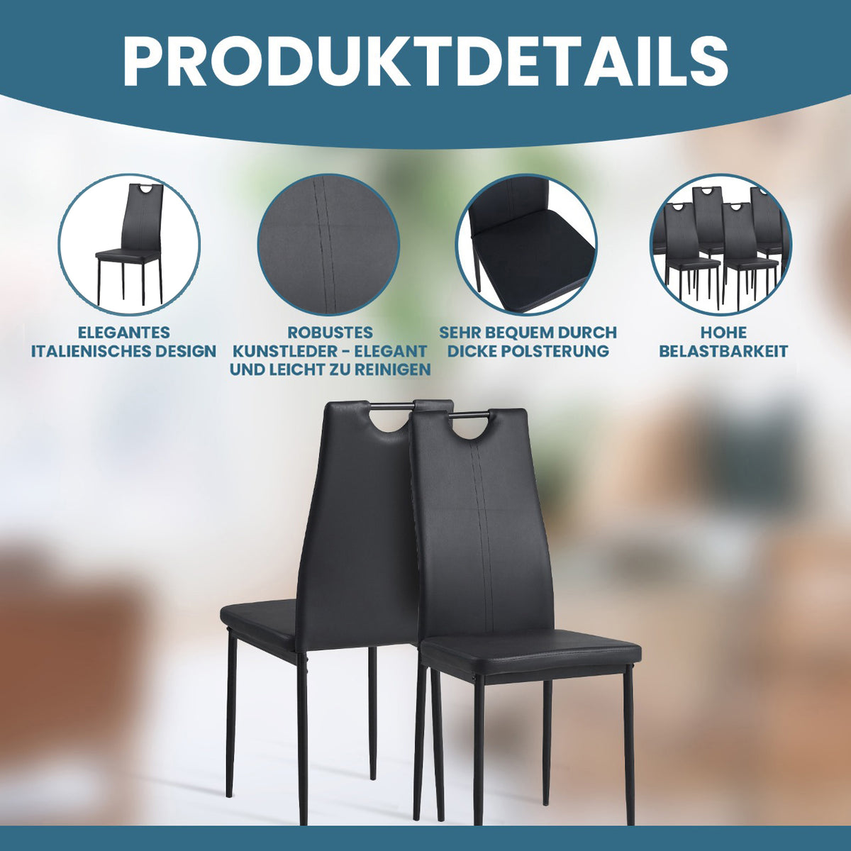 ALBATROS Designer Esszimmerstuhl SALERNO | 4er/6er Set | Schwarz, Grau, Beige, Braun, Rot, Weiß | Kunstleder Bezug