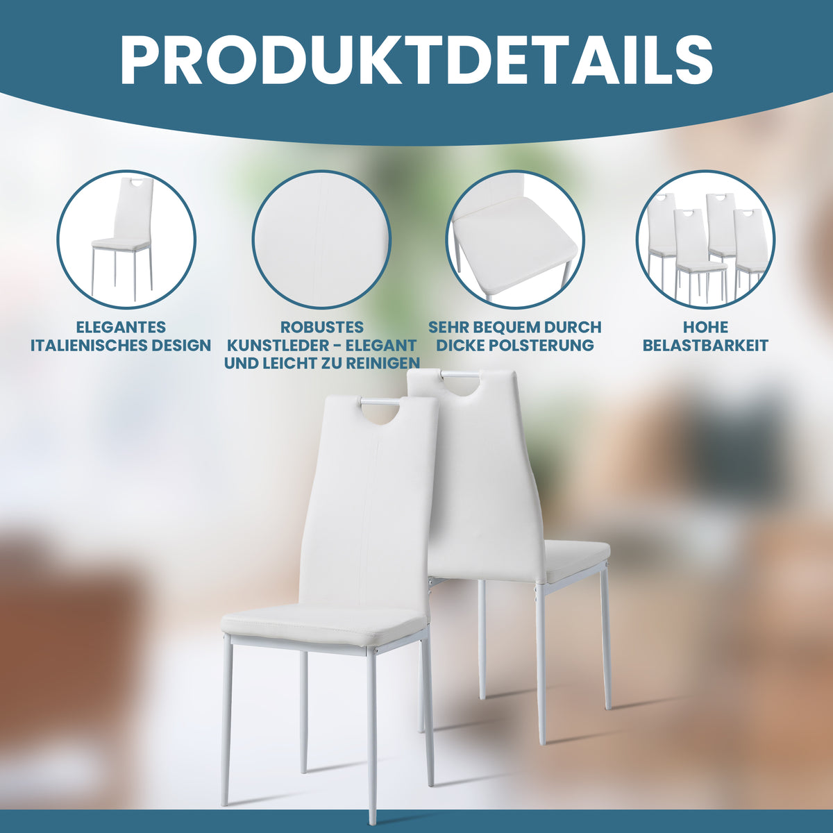 ALBATROS Designer Esszimmerstuhl SALERNO | 4er/6er Set | Schwarz, Grau, Beige, Braun, Rot, Weiß | Kunstleder Bezug