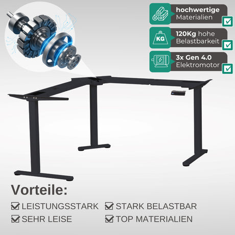 Eckschreibtisch Gestell LIFT L7, stufenlos verstellbar in Höhe, Breite und Winkel, 3 Motoren, elektrisch