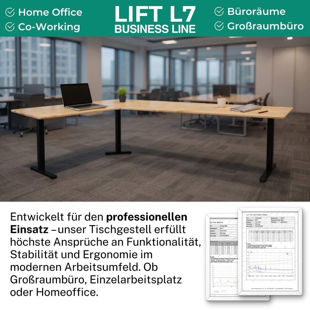 Eckschreibtisch Gestell LIFT L7, stufenlos verstellbar in Höhe, Breite und Winkel, 3 Motoren, elektrisch