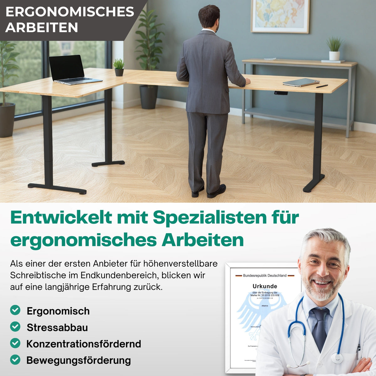 Eckschreibtisch Gestell LIFT L7, stufenlos verstellbar in Höhe, Breite und Winkel, 3 Motoren, elektrisch