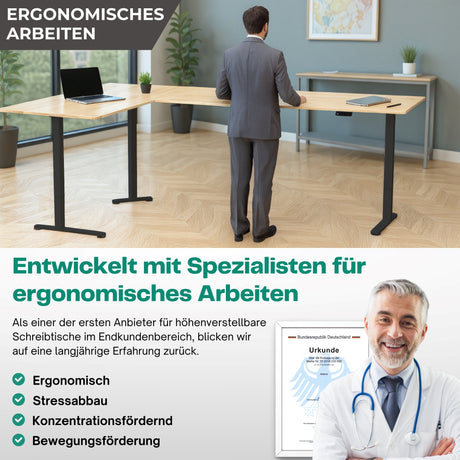 Eckschreibtisch Gestell LIFT L7, stufenlos verstellbar in Höhe, Breite und Winkel, 3 Motoren, elektrisch