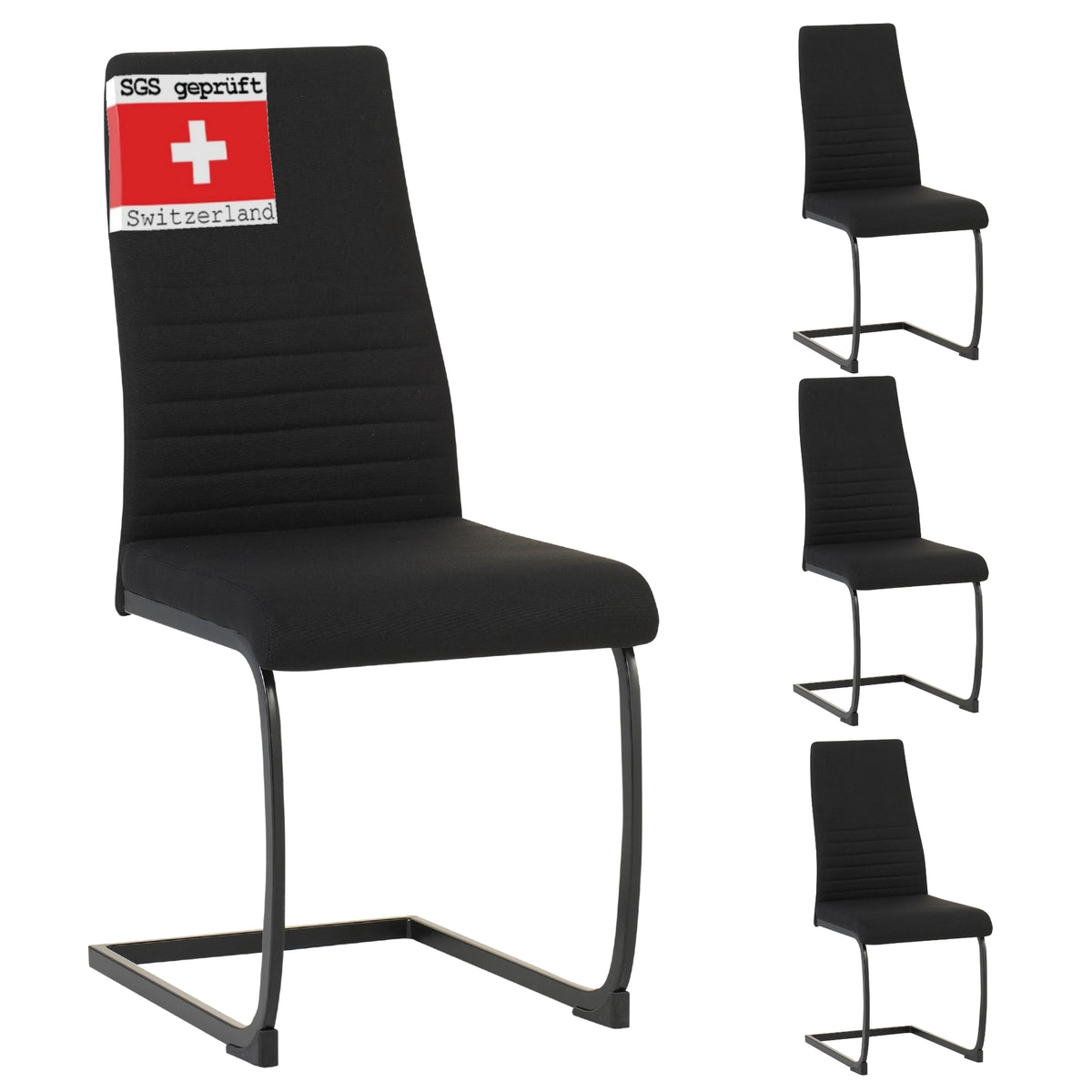 ALBATROS Freischwinger Designerstuhl TURANO | 4er Set | Schwarz, Grau, Beige | Stoff Bezug
