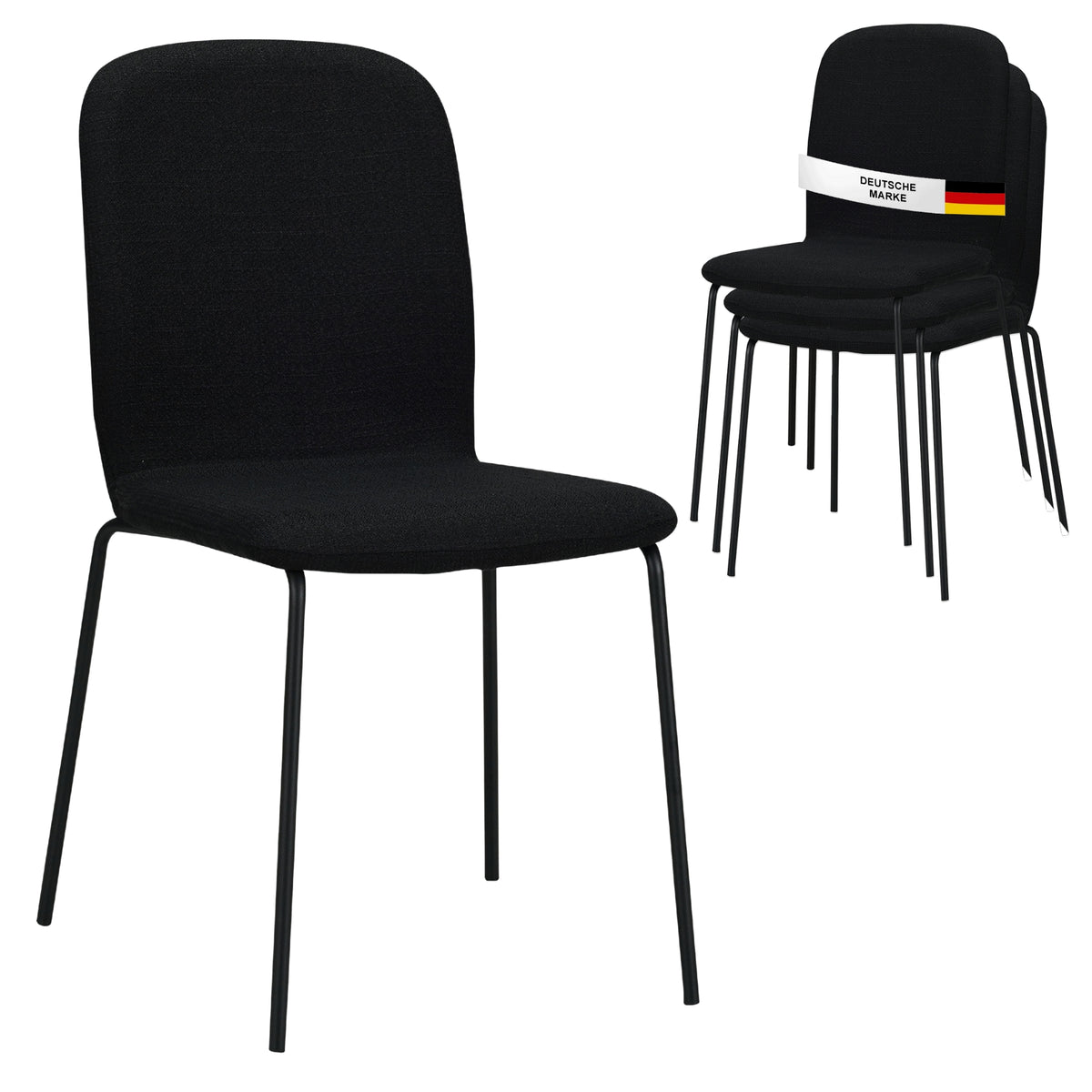 RAVINO Designer Stapelstühle 4er Set ENNA  / S10 mit Stoffbezug, Konferenzstühle Besucherstühle