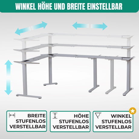 Eckschreibtisch Gestell LIFT L7, stufenlos verstellbar in Höhe, Breite und Winkel, 3 Motoren, elektrisch