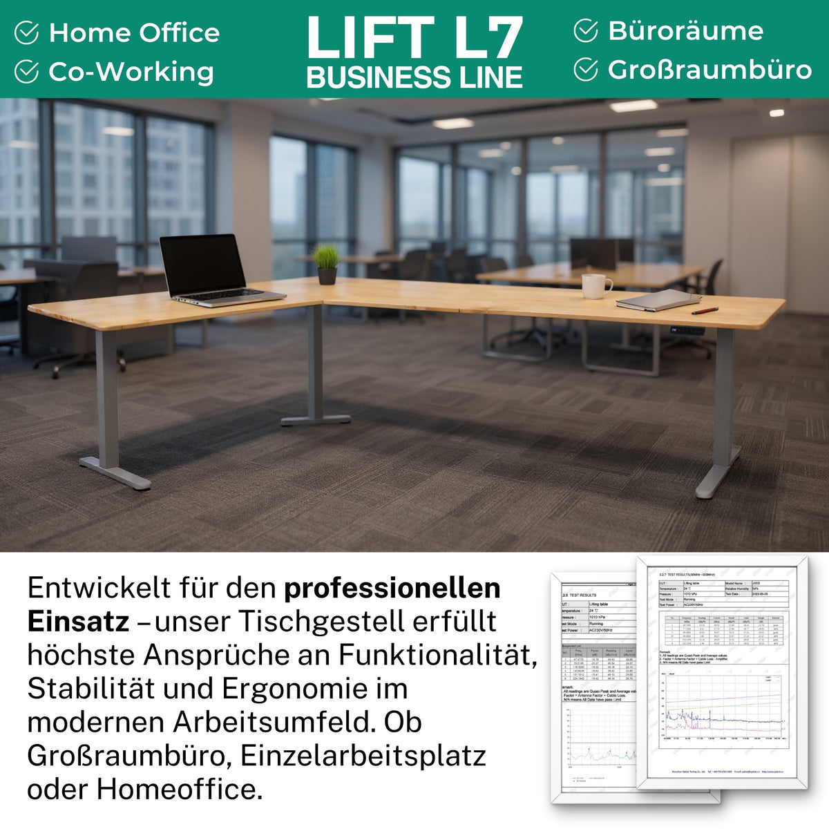Eckschreibtisch Gestell LIFT L7, stufenlos verstellbar in Höhe, Breite und Winkel, 3 Motoren, elektrisch