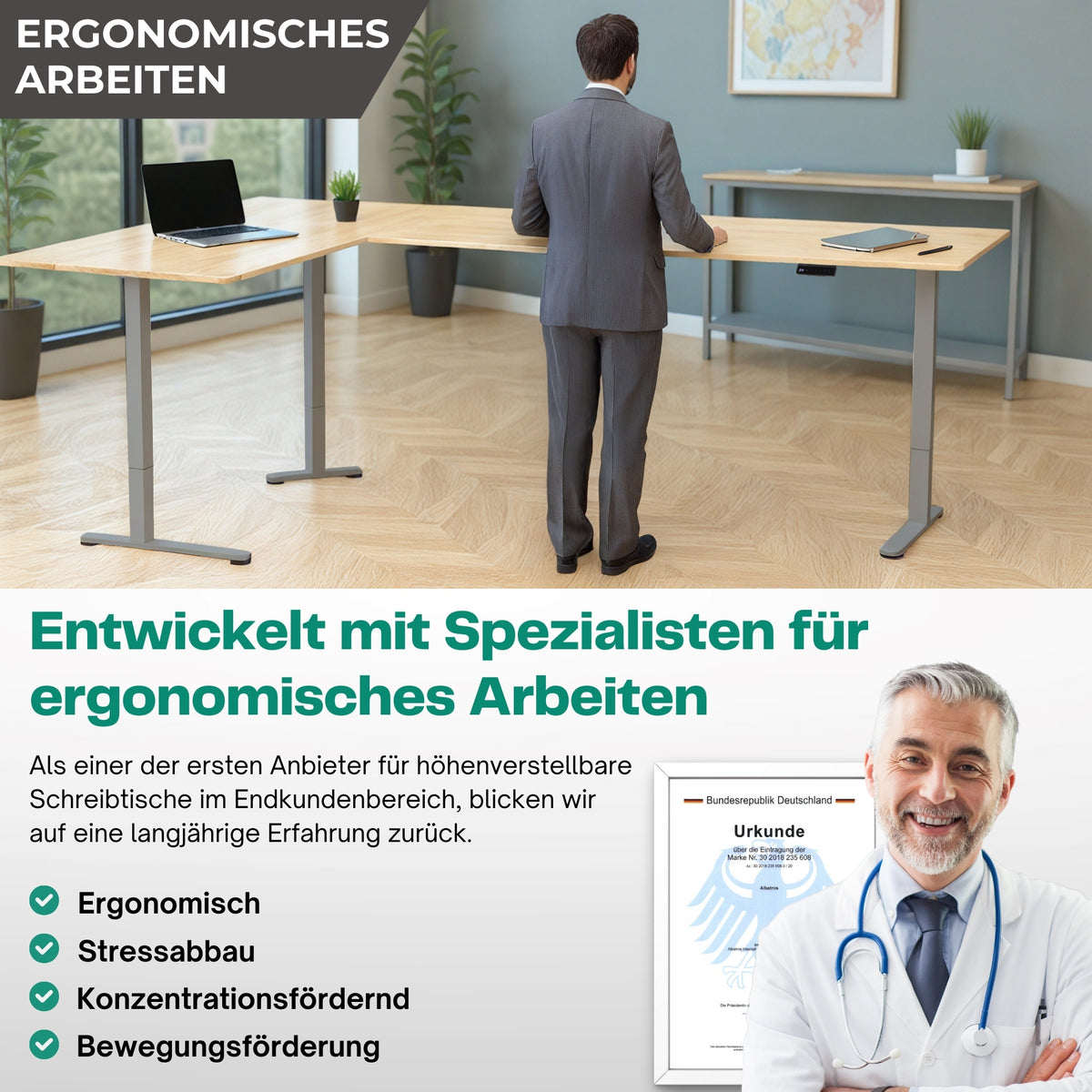 Eckschreibtisch Gestell LIFT L7, stufenlos verstellbar in Höhe, Breite und Winkel, 3 Motoren, elektrisch