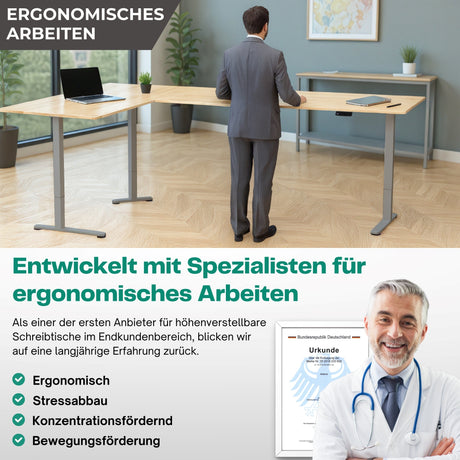 Eckschreibtisch Gestell LIFT L7, stufenlos verstellbar in Höhe, Breite und Winkel, 3 Motoren, elektrisch