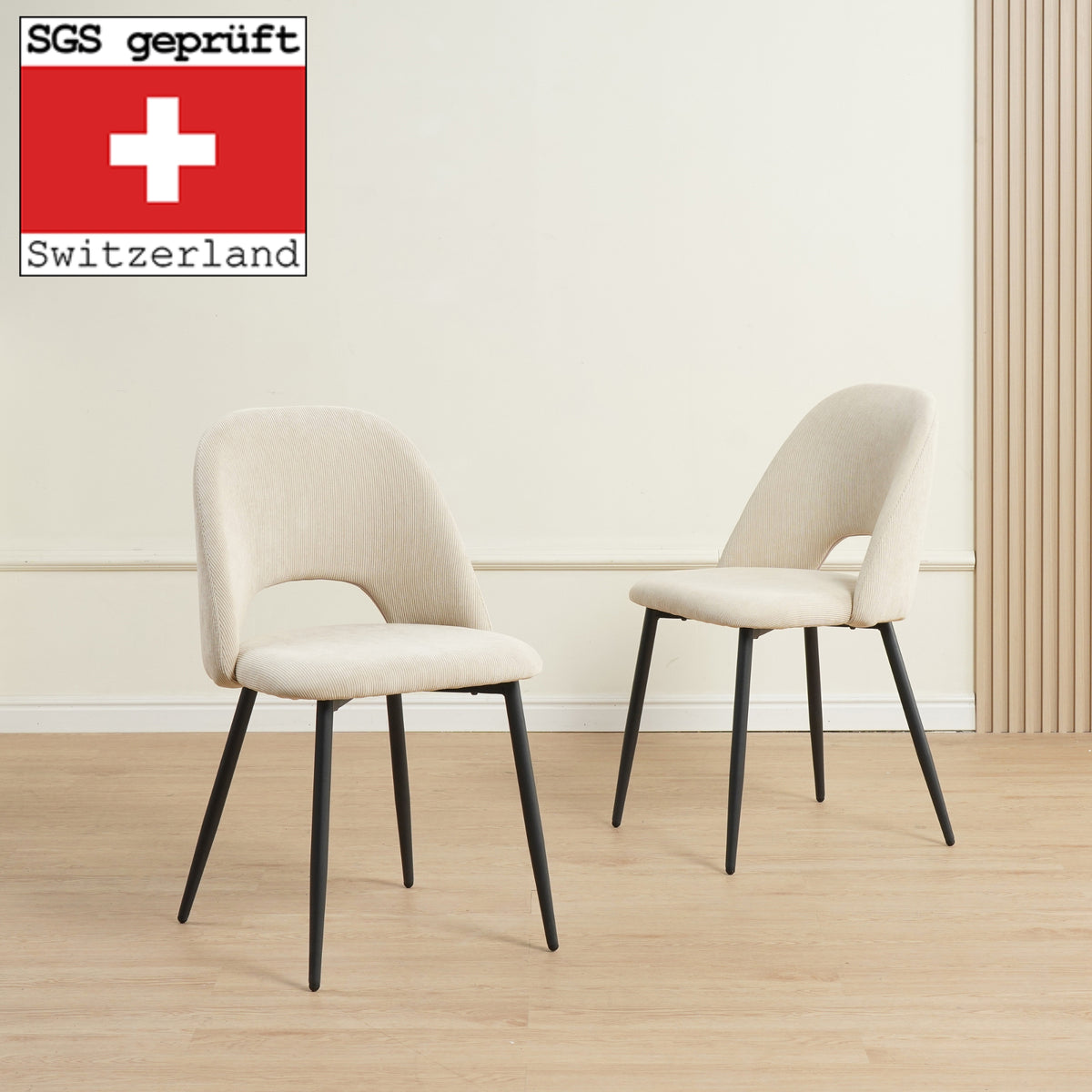 ALBATROS Designer Esszimmerstuhl SILVI | 2er Set | Schwarz, Grau, Beige | Cord Bezug