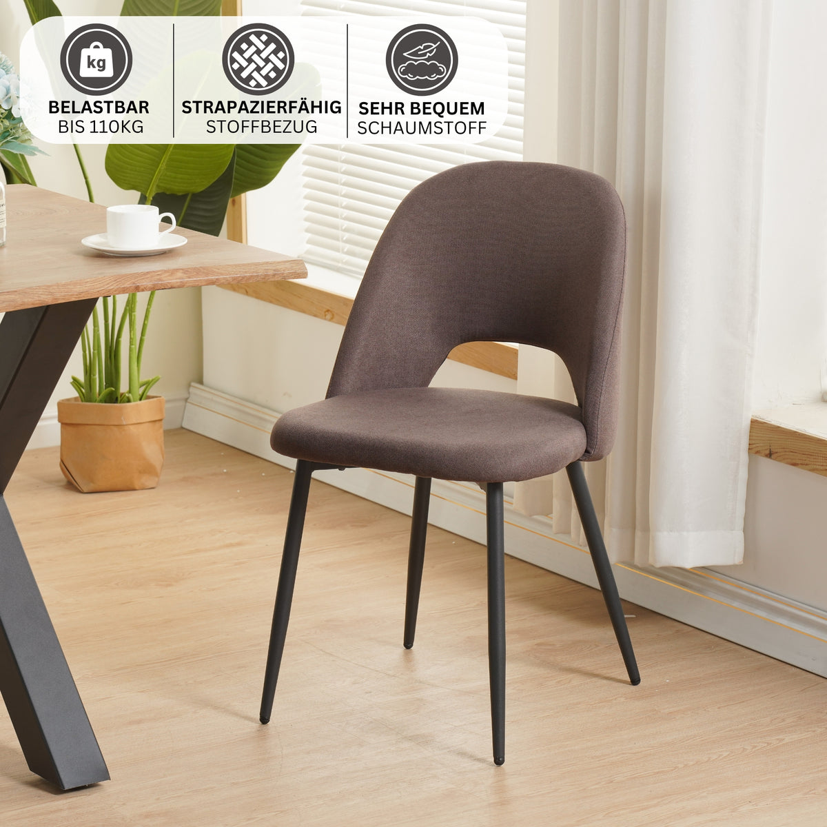 ALBATROS Designer Esszimmerstuhl SILVI | 2er Set | Schwarz, Grau, Braun, Beige | Stoff Bezug