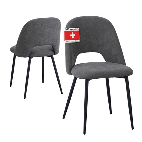 ALBATROS Designer Esszimmerstuhl SILVI | 2er Set | Schwarz, Grau, Beige | Cord Bezug