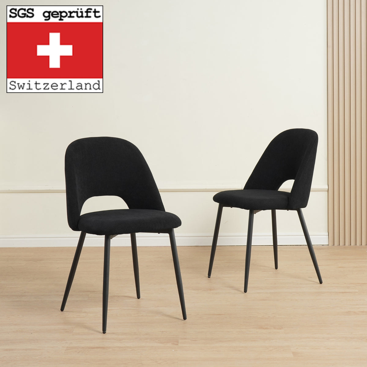 ALBATROS Designer Esszimmerstuhl SILVI | 2er Set | Schwarz, Grau, Beige | Cord Bezug