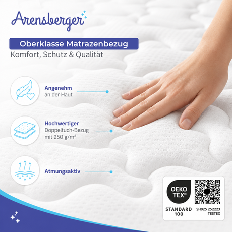 Arensberger Taschenfederkernmatratze VIKTORIA - 25cm hoch mit integriertem Topper