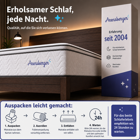 Arensberger Taschenfederkernmatratze VIKTORIA - 25cm hoch mit integriertem Topper