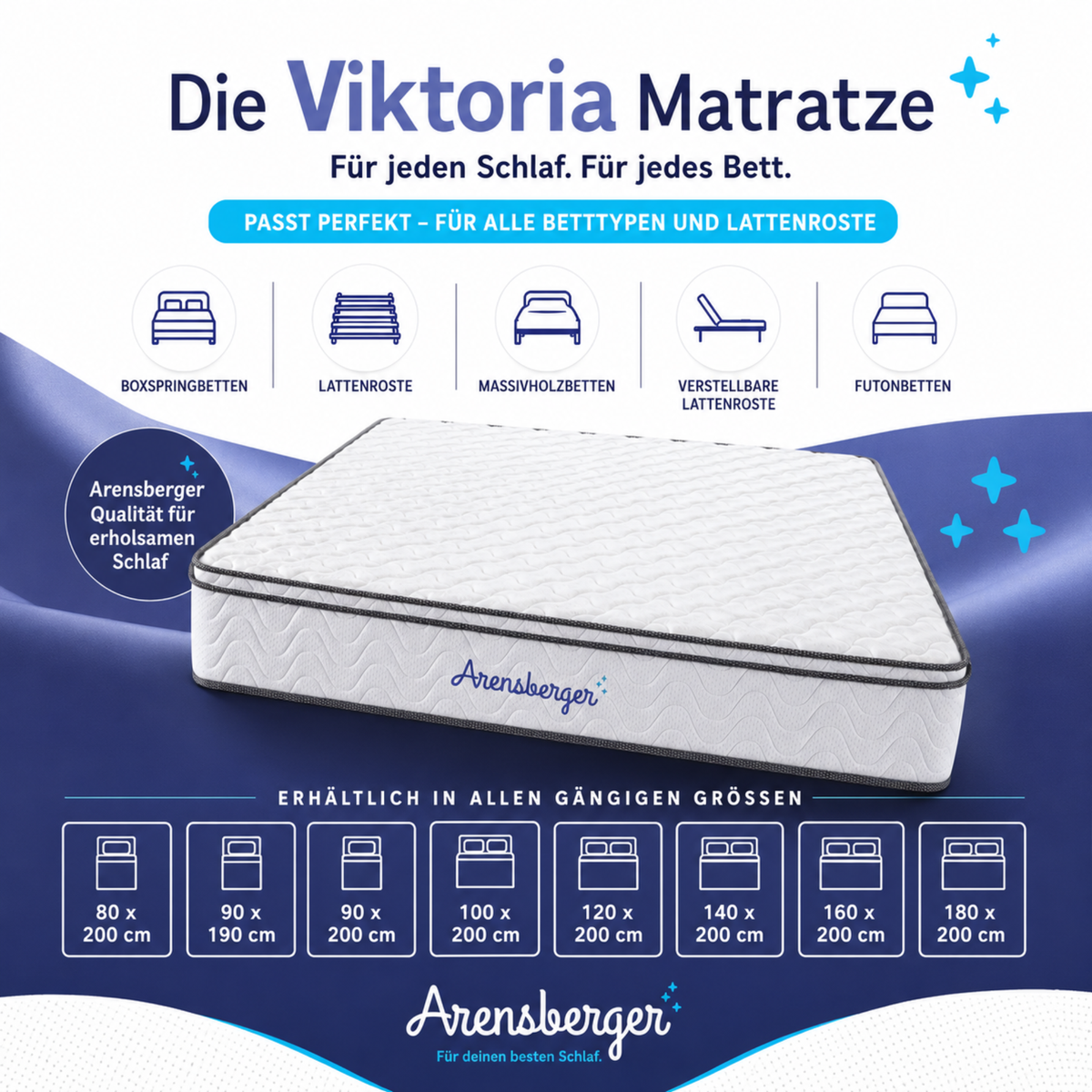 Arensberger Taschenfederkernmatratze VIKTORIA - 25cm hoch mit integriertem Topper