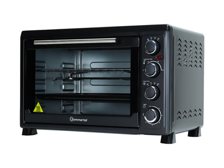 Minibackofen 45L mit Drehspieß & Umluft + 1L Backofenreiniger, 2000W, Hähnchengrill, Backen, Grillen & Pizza, Mini Backofen 45 Liter, 60 Min Timer, inkl. Zubehör