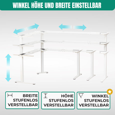 Eckschreibtisch Gestell LIFT L7, stufenlos verstellbar in Höhe, Breite und Winkel, 3 Motoren, elektrisch