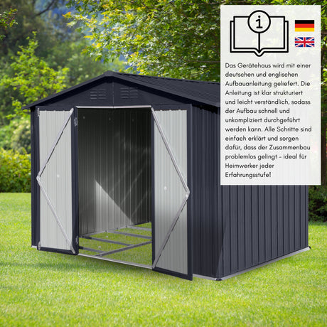 Albatros Profi Gerätehaus XL – verzinktes Metall in Anthrazit (RAL 7016) | 241x171x192cm