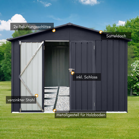 Albatros Profi Gerätehaus XL – verzinktes Metall in Anthrazit (RAL 7016) | 241x171x192cm