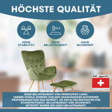 Ohrensessel mit Hocker YORK - Gemütlicher Bezug in Samtoptik